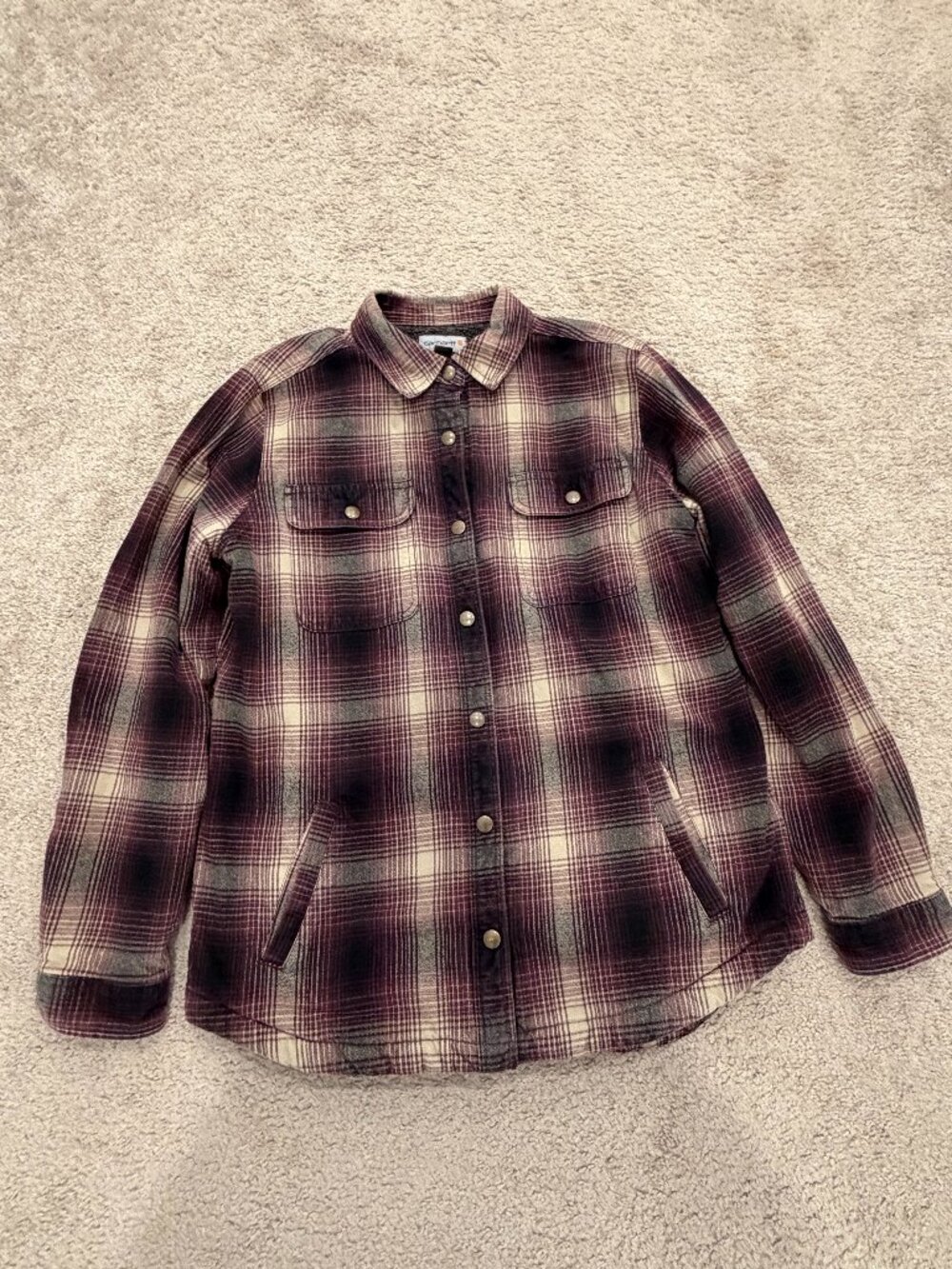 Carhartt Women's Hubbard Sherpa Lined Shirt Jacket L 12/14 Deep Wine Purple